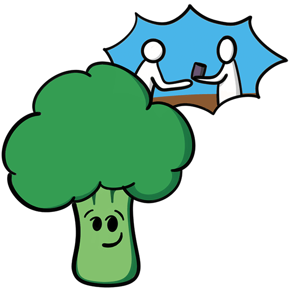 Broccoli mascot with solution message